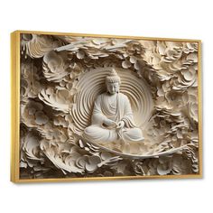 an intricately carved paper art depicting buddha