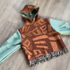 New Era Reworked Tapestry Hoodie Made From Blanket Upcycled Size Small To Medium Really Warm Tapestry Hoodie, Reworked Sweatshirts, Tapestry Blanket, Diy Christmas Gifts, Colorful Hoodies, Blue Brown, Diy Gifts, New Era, Christmas Diy