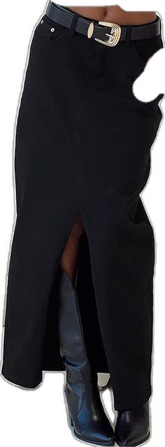 Edgy Fitted Denim Skirt For Fall, Black Stretch Full-length Pencil Skirt, Black Stretch Denim Skirt, Fitted Black Denim Skirt With Pockets, Trendy Black Long Skirt, Black Cotton Maxi Skirt For Fall, Black Fitted Casual Maxi Skirt, Fitted Black Casual Maxi Skirt, Fitted Black Maxi Skirt Casual