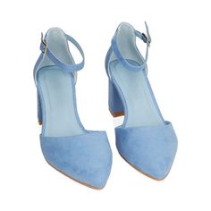 a pair of blue high heels with straps