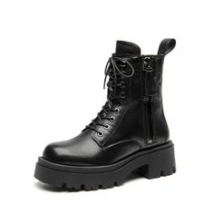 BeauToday Cow Leather Chunky Lug Sole Lace Up Combat Boot with Side Zi – BEAU TODAY Lace Up Combat Boots, Black Ankle Booties, Combat Boot, Look Your Best, Soft Shorts, Lug Sole, Cow Leather, Ankle Booties, Side Zipper