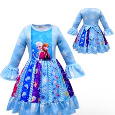 New Twirl Dress Amazing Quality True To Size Fit Blue Fitted Princess Dress With Long Sleeves, Fitted Blue Princess Dress With Long Sleeves, Blue Fitted Long Sleeve Princess Dress, Playful Blue Princess Dress For Summer, Blue Princess Dress For Winter, Blue Ruffled Twirl Dress For Dress-up, Blue Twirl Dress With Ruffles For Dress-up, Playful Blue Party Dress, Cute Winter Dress For Dress-up