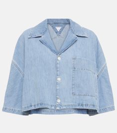 Find BOTTEGA VENETA Cropped Cotton Denim Shirt on Editorialist. Material: 100% cotton. Care instructions: machine wash at 30 degrees. Made in Italy. Designer color name: Light Bleach. Pockets: breast pocket. Closure: buttoned front. Collar: classic (Straight point). Short Sleeve Medium Wash Cotton Denim Jacket, Blue Relaxed Fit Denim Top Made Of Tencel, Medium Wash Short Sleeve Denim Jacket, Relaxed Fit Chambray Denim Top With Collar, Blue Tencel Button-up Top, Oversized Light Wash Cotton Denim Top, Collared Washed Blue Denim Top, Relaxed Fit Washed Blue Denim Jacket For Summer, Light Indigo Cotton Denim Jacket With Relaxed Fit