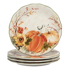 PRICES MAY VARY. Includes: Harvest Morning 11" Dinner Plates, Set of 4 Made With Durable Earthenware Item Dimensions: Harvest Morning 11" Dinner Plates, Set of 4 11" Diam x .75" Perfect For Casual Dining and Entertaining Dishwasher & Microwave Safe for Reheating Only Thanksgiving Plates, Harvest Blessings, Fall Gathering, Susan Winget, Watercolor Pumpkins, Popular Artists, Dinner Plate Sets, Plates Set, Plate Design