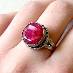 ♥  Silver plated ring with natural ruby, round, faceted, set in a fine setting. ♥  The band is thicker (4,5mm) so the ring fits well on the finger. ♥  The ruby is of semi-precious quality with a nice pinkish purple colour, treated by heating (highlighting the colour). ♥  The ring is in brass silver plated with 925/1000 silver. ♥  The ring has an inside diameter of 18.9 mm, corresponds to size 59-60 (US 9). ♥  Nice small cute Gift box and also small Jewelry Gift is included. oooooooo          ... Pinkish Purple, Mini Earrings, Cute Gift Boxes, Unique Gifts For Her, Plated Ring, Ring Fit, Brass Jewelry, Small Jewelry, Natural Ruby