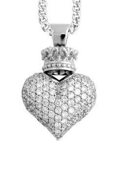 Large 3D Pave CZ Crowned Heart Pendant King Baby Jewelry, Crown Pendant, Jewelry King, Cross Earrings Studs, King Baby, Baby Jewelry, Unisex Necklace, Silver Heart Pendant, Heart Drop Earrings