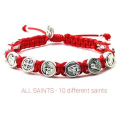 ALL SAINTS bracelet - 10 silver tone medal. Handwoven using macrame style and nylon cord. Medal made in Italy, with great details and engraving on both sides as can been seen on photos. * MEDALS : St Anthony | Saint Benedict | Miraculous | St Francis | Scapular | St Therese | Pope John | Divine Mercy Jesus | St Francis | St Claire of Assisi. Made with sliding slipknot for an easy fit. 9.5' [24 cm] when opened. One size fits everyone, adults and teens a like. * You can choose any color of the cor St Claire Of Assisi, Catholic Rosary Bracelet The Catholic Company, Elegant Rosary Bracelet With Miraculous Medal Gift, Saints Bracelet Wooden, St Jude Bracelet, Saints Bracelet, Divine Mercy Jesus, Silver Macrame Spiritual Bracelets, Catholic Devotions