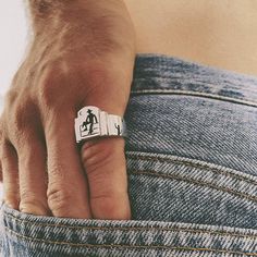 A lonesome cowboy in the moonlight, flanked by two cactus. Made from 100% recycled hallmarked 925 sterling silver. Cowboy Ring, Rings With Gemstones, Chunky Silver Rings, Thick Ring, Gold Collection, Cactus, Cowboy, Rings For Men, Silver Rings