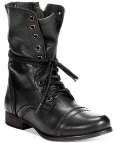 Steve Madden Troopa Boots, Style Converse, Steve Madden Boots, Black Combat Boots, Lace Up Combat Boots, How To Make Shoes, Womens Wedges, Calf Boots, Moto Boots