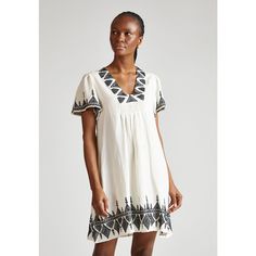 Liberty Embroidered Mini Dress - White | RAFFYA | Wolf & Badger Summer V-neck Dress With Geometric Embroidery, White V-neck Dress With Geometric Embroidery, Chic Embroidered Linen Dress, Chic Linen Dresses With Embroidery, Contemporary Clothes, Embroidered Mini Dress, June Birthstone Jewelry, Pearl Jewellery Earrings, Alternative Wedding