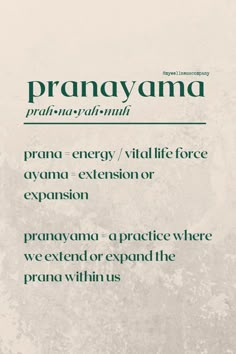 the words pranayama are written in green ink on a white paper background