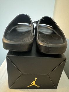 Men's  Nike Jordan Post Slide Black/Black (DX5575 001) Size 9M  | eBay Classic Black Slides With Branded Insole, Black Slip-resistant Sports Slides, Black Slip-resistant Slides For Sports, Black Sporty Slip-resistant Slides, Casual Black Slip-resistant Slides, Casual Black Slides With Cushioned Footbed, Casual Black Slides With Branded Insole, Mens Shoes Sandals, Jordans For Men