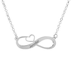 Personalized accessories make thoughtful gifts. Go ahead and pick up this polished infinity heart necklace for your loved one or treat yourself to this chic customized piece -- you deserve it! From Veronese Collection® Jewelry. Mother's Day Open Heart Stainless Steel Necklace, Open Heart Stainless Steel Necklace For Mother's Day, Adjustable Stainless Steel Necklace For Valentine's Day, Personalized Open Heart Adjustable Necklace, Personalized Silver Heart Necklace With Adjustable Chain, Customizable Silver Open Heart Jewelry, Infinity Heart Charm Necklace For Valentine's Day, Heart Charm Infinity Necklace For Valentine's Day, Elegant Double Heart Customizable Necklaces