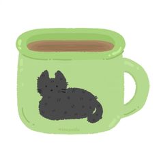 a drawing of a cat in a green mug