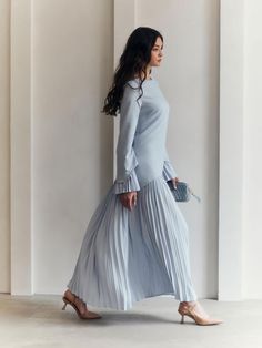 Maxi dress with pleated details :: LICHI - Online fashion store Modest Occasion Dresses, Nigerian Dress, Lily Wedding, Dress Sleeves, Flare Long Sleeve, Modest Dress, Loose Maxi Dress, Spring Fits, Online Fashion Store