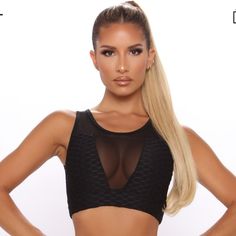 Black With The Middle See Through Very Cute Black Mesh Crop Top For Club, Trendy Black Crop Top For Workout, Chic Black Stretch Crop Top, Black Crop Top For Spring Workout, Black Mesh Crop Top, The Middle, Chic Outfits, Fashion Nova, Women's Fashion