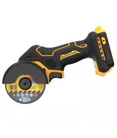 a cordless tool with an electronic display on the front and back side, in black and yellow