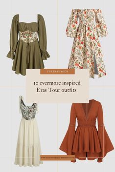 four different types of dresses with text overlay that says, to everyone inspired eras tour outfits