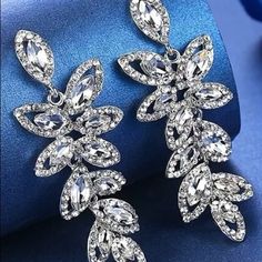 Rare Wedding Bridal Earring Silver Leaf Flower Drop Fall Long Diamond Cz Bling Jewelry Pageant Evening Earring Stud Princess Cut Stud Earrings, Champagne Earrings, Silver Bridal Earrings, Bridal Earring, Bridal Wedding Earrings, Gold Bar Earrings, Earring Silver, Leaf Flower, Earring Stud