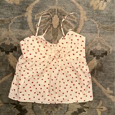 Light Pink With Little Red Strawberries, Little Bow Front, Adjustable Straps, Never Worn, Linen Red Sleeveless Top With Cherry Print, Sleeveless Red Top With Cherry Print, Playful Red Tops For Vacation, Cute Sleeveless Strawberry Print Top, Red Sleeveless Top With Strawberry Print, Summer Sleeveless Top With Cherry Print, Cute Sleeveless Top With Strawberry Print, Sweet Red Summer Tops, Sleeveless Red Top With Strawberry Print