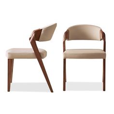 two chairs side by side, one in beige and the other in light brown