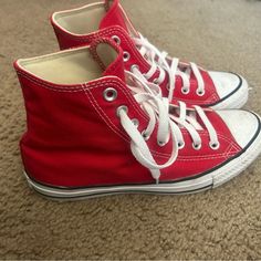 Worn A Few Times, Great Condition, Still Fairly Brand New, Men’s 6.5, Women’s 8.5, Uk 6.5, Smoke Free House With Dogs And Cat Casual Converse High-top Sneakers With Red Sole, Casual Red High-top Canvas Shoes, Casual High-top Sneakers In University Red With Round Toe, Casual University Red High-top Sneakers, Red Converse High-top Sneakers, Red Converse Lace-up Sneakers, Red Converse Lace-up High-top Sneakers, Red Casual High-top Sneakers With Round Toe, Casual Red Mid-top Canvas Shoes