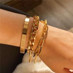 Mixed Chain Golden Alloy Set-Fashion Bracelets & Bangles-StylinArts Adjustable Weights, Golden Color, Contemporary Fashion, Modern Elegance, Stylish Accessories, Earring Necklace, Fashion Bracelets, Ring Designs, Anklets