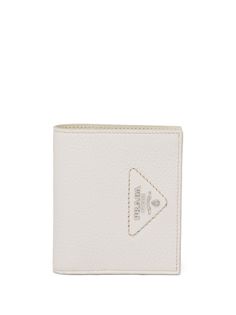 chalk white leather bi-fold design logo plaque internal card slots note compartment White Bifold Card Holder With Interior Slots, Modern Rectangular Card Holder With Logo Plaque, Elegant White Rectangular Card Holder, Luxury Bifold Wallet With Embossed Logo, Modern Wallets With Logo Plaque For Everyday, Classic Bifold Cream Wallet, Classic Cream Bifold Wallet, Modern Business Card Holder With Logo Plaque, Cream Bifold Wallet With Interior Card Slots