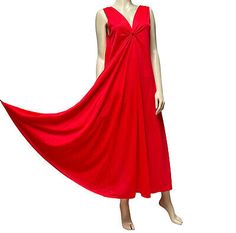 Vintage Red Full Sweep Nightgown Long Nylon Lingerie Negligee Gilead Loungewear | eBay Red V-neck Summer Nightgown, Red V-neck Nightgown For Summer, Red V-neck Sleepwear For Beach, Nightgown Long, Grecian Style, Sleepwear Robe, Evening Wear, Red Formal Dress, Night Gown