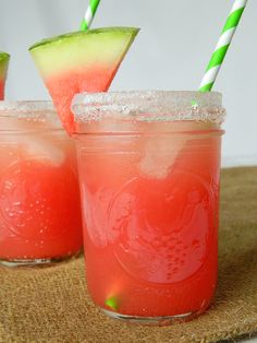 two glasses filled with watermelon and limeade drink