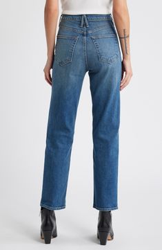 Handcrafted in LA from Italian stretch denim, these jeans have a superhigh waist and relaxed, ankle-length straight legs that look chic for work or the weekend. 29" inseam; 16" leg opening; 12 1/2" front rise; 15 1/2" back rise (size 29) Zip fly with button closure Five-pocket style 98% cotton, 2% elastane Machine wash, line dry Made in the USA of imported fabric Look Chic, Ankle Length, Stretch Denim, Straight Leg Jeans, The Weekend, Leg Jeans, Straight Leg, That Look, High Waist