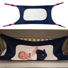 a baby laying in a crib next to an image of a sleeping cotter