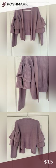 Lavender Ruffle Sleeve Cardigan - Size Small