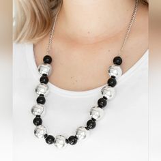 Black And Silver Bead Necklace With Earrings And Adjustable Extender Nwt Black Jewelry With Silver Chain For Party, Party Black Jewelry With Silver Chain, Elegant Black Jewelry With Silver Beads, Paparazzi Fashion, Silver Bead Necklace, Silver Bead, Paparazzi Jewelry, Black And Silver, Bead Necklace