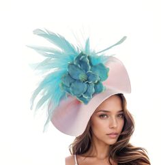 Turquoise Blue Candy Pink Feather Flower Ladies Royal Ascot Fascinator Hat Headband Womens Kentucky Derby Headpiece Day Wedding Church Hats Hats By Cressida Kentucky Derby & Ascot Fascinator Hats Turquoise Blue & Candy Pink Jeanine Flower Feather Fascinator Gorgeous array of turquoise feathers surround a large turquoise magnolia flower set on a round soft candy pink base.  Base measures 14 inches wide This pink and turquoise headpice is mounted with a matching headband. If you prefer a headband Blue Costume Hats And Headpieces For Races In Spring, Summer Blue Headpiece With Handmade Flowers, Spring Blue Mini Hats With Handmade Flowers, Blue Fascinator With Handmade Flowers For Kentucky Derby, Blue Hats With Handmade Flowers For Royal Ascot, Blue Handmade Flowers Fascinator For Races, Blue Mini Hats With Handmade Flowers For Royal Ascot, Blue Hats With Handmade Flowers For Kentucky Derby, Light Blue Headpieces For Royal Ascot