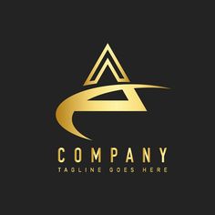 a gold letter logo with an arrow on the bottom, and a black background that says company