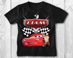 "Cars birthday shirt, personalized gift, birthday, custom shirt, birthday gift, custom, birthday shirt, Cars, Lightning McQuenn This shirt will be made custom and personalized just for your child or/and any family member. This listing is for one shirt with the design which will be made with your child's name and age. The shirt is 100% cotton, great quality, soft and comfortable.  Size chart is listed as last image on this listing. Please make sure to measure your child against the size chart to ensure a good fit. The shirts run true to size but all brands run different so it is best to use the size chart as a reference.  HOW TO ORDER: 1. Select the Color 2. Select the Size 3. Add the Personalization details 3. Add to Cart 4. Go back and Repeat for each size (if you need more than one shirt Pixar Cars Birthday Shirt, Disney Cars Birthday Shirts, Lightning Mcqueen Third Birthday, Cars Birthday Shirt, Pixar Cars Birthday, Cars Birthday Party Decorations, Disney Cars Birthday, Family Birthday Shirts, Cars Birthday Parties