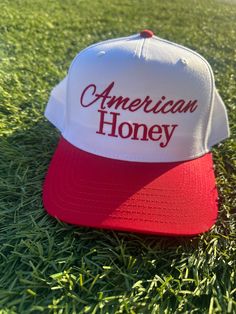 Grab your new favorite Western Two Tone Trucker Hat for summer with our "American Honey" Red SnapBack two tone hat. Celebrate 4th of July, the summer games, or a day on the lake with this patriotic hat. ---------------------- Product Details: 5 Panel Snapback White and Red Brim --Natural and Red Out  Stock * Classic snapback cap with premium wool blend fabric * Hard buckram. Structured * Contrasting plastic snapback closure  ---------------------- Product Features: - Material: 8 oz./yd² (US) 13.3 oz. 65% Polyester 35%Cotton blend, with 20 singles - Classic fit for comfortable wear - 1x1 rib with spandex for enhanced stretch and recovery - Tear away label for added convenience ---------------------- CHECK OUT OUR FULL STORE: 👉 payrespects.etsy.com FOLLOW US ON SOCIAL MEDIA: Instagram: @PAY Red Trucker Hat Outfit, Trucker Hat Outfit, Red Trucker Hat, American Honey, Patriotic Hats, Five Panel, Country Clothing, Summer Games, Outfits With Hats