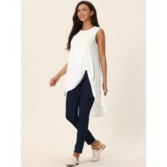 Perfect for both day and evening occasions, these blouses add a touch of elegance and style to any wardrobe. Made with soft fabric, this top ensures all-day comfort without compromising on style. Suitable for casual, holiday, beach, vacation, party, club, photo, dating, home, etc. A sleeveless high-low top for summer matches with any pants, high-waist jeans, leggings, and shoes like sandals, or heels. Chic Sleeveless Non-stretch Blouse, Chic Non-stretch Sleeveless Blouse, Chic Sleeveless Tank Top, Elegant Non-stretch Sleeveless Blouse, Elegant Sleeveless Non-stretch Blouse, Summer Daywear Tops With Curved Hem, Elegant Asymmetrical Hem Tank Top For Spring, Flowy Sleeveless Casual Tops, Casual Sleeveless Blouse For Layering