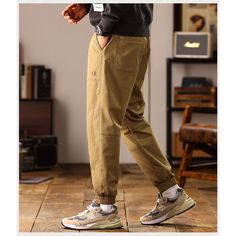 Spring/Fall Loose Washed Khaki Cargo Pants  Material: Cotton+Polyester   Material: 97% Cotton + 3% Spandex  Size: S, M, L, XL, 2XL, 3XL, 4XL Color: Khaki Pants Type: Cargo Pants Style Type: Street Trendy  Season: Spring, Fall, Winter,   Occasion: Leisure, Outdoor, Daily, Vacation, Fall Outfits Khaki Stretch Tapered Leg Cargo Pants, Stretch Khaki Tapered Leg Cargo Pants, Stretch Tapered Leg Khaki Cargo Pants, Khaki Stretch Straight Cargo Pants, Stretch Khaki Straight Cargo Pants, Stretch Cotton Brown Cargo Pants, Brown Stretch Cotton Cargo Pants, Stretch Brown Cotton Cargo Pants, Cotton Joggers With Hip Pockets For Outdoor Activities