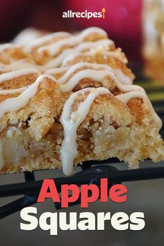 the cover of an allrecipes magazine shows apple squares with icing on them