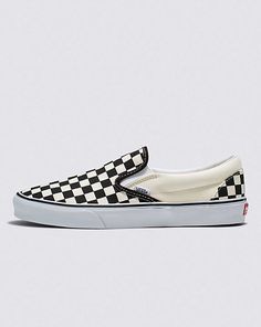 Vans | Classic Checkerboard Slip-On Black/White Shoe Chackerboard Vans, Shoes For Women Vans, Checked Vans, Checkered Vans Outfit, Vegas Fits, Customised Vans, Vans Slip Ons, Wall Style, Most Popular Shoes