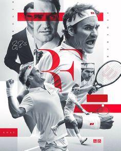 the poster shows two tennis players, one with his mouth open and another holding a racket