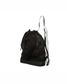 The Double Face Mesh Shoulder Bag is a textured mesh bag. The bag is made of lightweight stretchable polyester and nylon. The Double Face Mesh Shoulder Bag features a drawstring opening, side zipper, buckled shoulder strap, and interior zippered pocket. Nylon Backpack Gym Bag With Adjustable Strap, Nylon Gym Backpack With Adjustable Strap, Versatile Nylon Backpack Gym Bag, Daily Use Nylon Backpack Gym Bag, Nylon Backpack Gym Bag For Daily Use, Nylon Gym Backpack For Daily Use, Nylon Backpack With Functional Drawstring, Black Mesh Bags For Outdoor Activities, Black Mesh Bag For Outdoor Activities