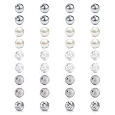 several different types of pearl and diamond studs