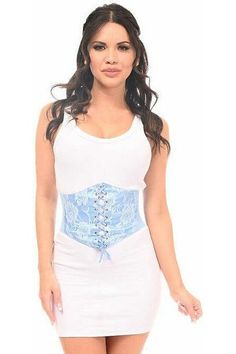 Lavish Lt Blue Lace Corset Belt Cincher - Daisy Corsets Casual Blue Corset For Summer, Casual Blue Cotton Corset, Casual Blue Summer Corset, Blue Underbust Corset For Summer, Cotton Corset Belt For Spring, Spring Cotton Corset Belt, Blue Fitted Corset For Spring, Fitted Blue Corset For Spring, Fitted Blue Spring Corset