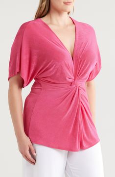 A twisted design at the front creates gorgeous shape on this soft jersey top designed with a deeply dipped V-neckline. Deep V-neck Short sleeves 92% polyester, 8% spandex Machine wash, tumble dry Imported Pink Fits, Nordstrom Store, Twist Front, Jersey Top, Deep V Neck, Tops Designs, Short Sleeves, Twist, Nordstrom