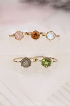 14k Gold Ring / Natural Gemstone / Solid Gold / Citrine, Peridot, Labradorite, Rose Quartz, Moonstone / Birthstone Ring / Single Large Stone Carat Total Weight Opal: 0.60ctw approx Height of the setting: 4.3mm Ring thickness 1.2mm Size of the Gem: 6mm Worldwide DHL shipping is now available 1-3 business days If you choose standard USPS shipping, it will take approximately 10-21 business days Made of solid 14k Gold (18k upon request) 🛠 All Sarah Elise pieces are handcrafted and made to order. Pl Stackable Yellow Gold Gemstones For Gift, 14k Gold Moonstone Gemstone Ring For Promise, 14k Gold Gemstones With Bezel Setting For Gift, 14k Gold Moonstone Ring For Promise, Dainty 14k Gold Crystal Ring With Accent Stones, 14k Gold Moonstone Ring Fine Jewelry Gift, Octagon Birthstone Ring With Gemstone For Gifts, 14k Gold Moonstone Ring As Gift, Diamond Ring With Gemstone Accents For Gift