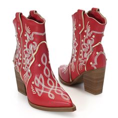 YEE-HAW! Meet Wendi, the mid height western boot from MIA. Made with a synthetic sole, this cowgirl will take you to from day to night. She comes with a contoured foot bed for comfort and support. Strut your stuff in the pair that suits your style. Spring Rodeo Moto Boots With Round Toe, Western Ankle-high Heeled Boots With Reinforced Heel, Red Leather Boots For Summer, Red Western Summer Boots, Ankle-high Boots For Rodeo In Spring, Spring Rodeo Heeled Boots With Reinforced Heel, Ankle-high Rodeo Boots For Spring, Western Ankle-high Moto Boots For Spring, Ankle-high Boots For Spring Rodeo