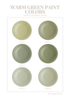 four plates with different colors on them and the words'warm green paint colors '